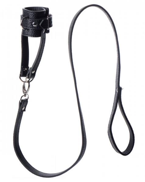 Ball Stretcher With Leash Black Leather